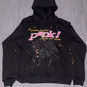 Pink Spider Web Graphic Hoodie MEDIUM